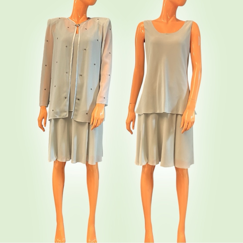 R&M RICHARDS Petite Georgette Dress with Beaded Jacket Wedding Guest